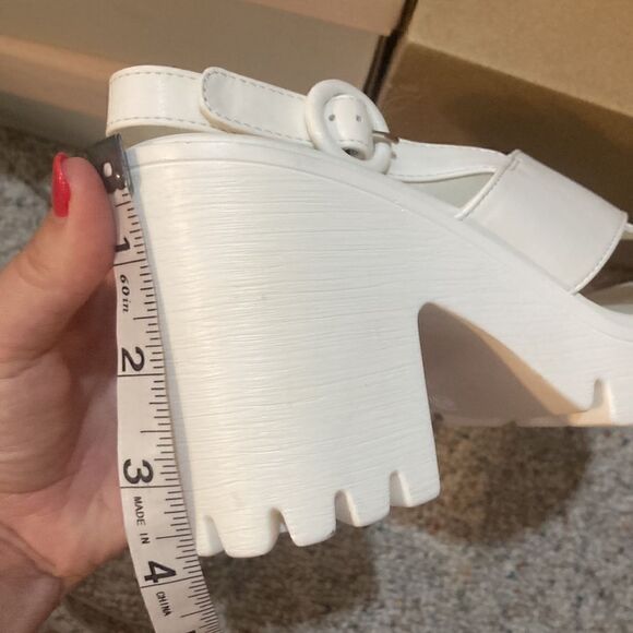 High Heel Platform Wedge White Criss-cross Ankle Strap Chunky Block Sandal - Picture 10 of 10